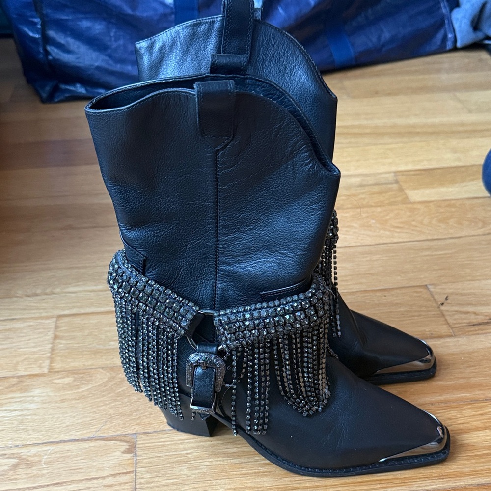 Daniel Diamond Black Fringe Women's Cowboy Boots